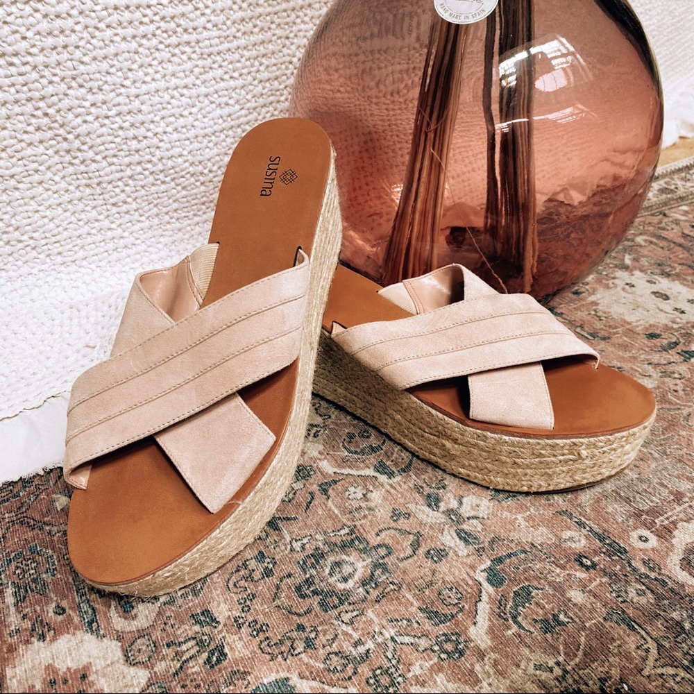 Pink Suede Platform Sandals